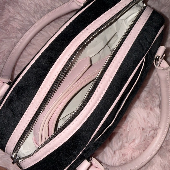 Paris Hilton Velour Satchel/Crossbody (Pink & Black) Women's Handbag - Picture 6 of 6